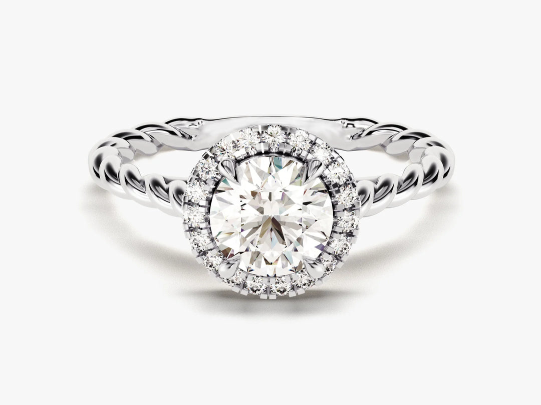 1.0CT Round Brilliant Diamond Halo Setting Moissanite Engagement Ring