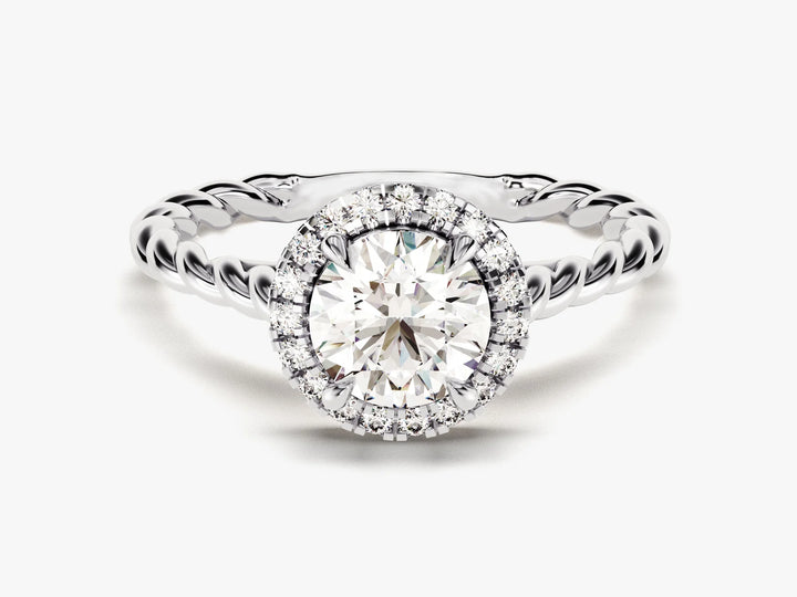 1.0CT Round Brilliant Diamond Halo Setting Moissanite Engagement Ring