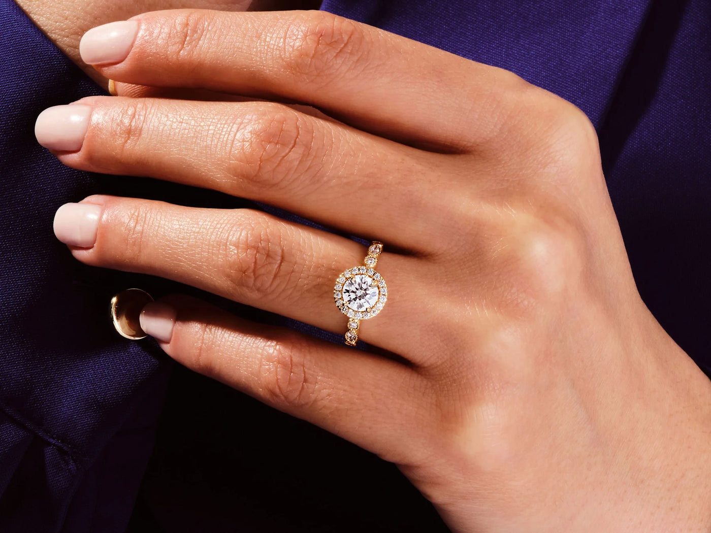 1.0CT Round Brilliant Diamond Halo Pave Set Moissanite Engagement Ring