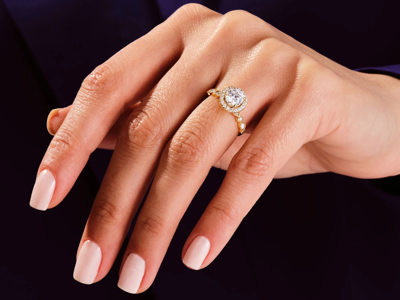 1.0CT Round Brilliant Diamond Halo Pave Set Moissanite Engagement Ring