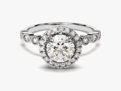 1.0CT Round Brilliant Diamond Halo Pave Set Moissanite Engagement Ring