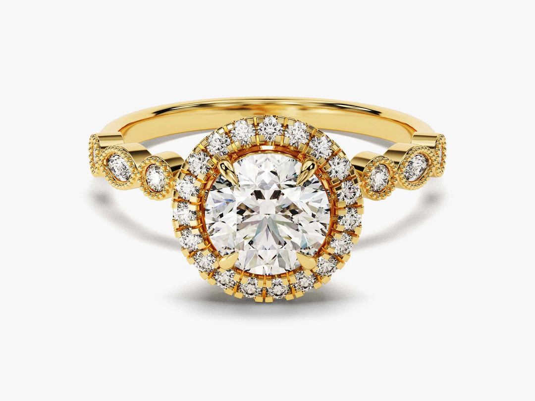 1.0CT Round Brilliant Diamond Halo Pave Set Moissanite Engagement Ring
