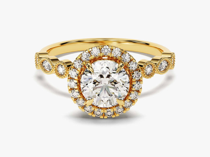1.0CT Round Brilliant Diamond Halo Pave Set Moissanite Engagement Ring