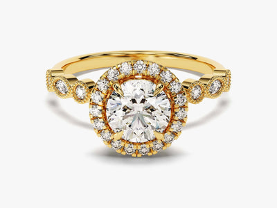 1.0CT Round Brilliant Diamond Halo Pave Set Moissanite Engagement Ring