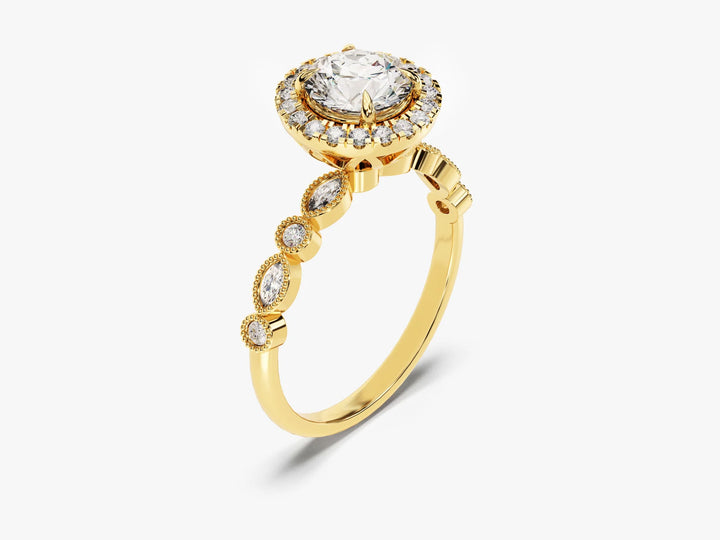 1.0CT Round Brilliant Diamond Halo Pave Set Moissanite Engagement Ring