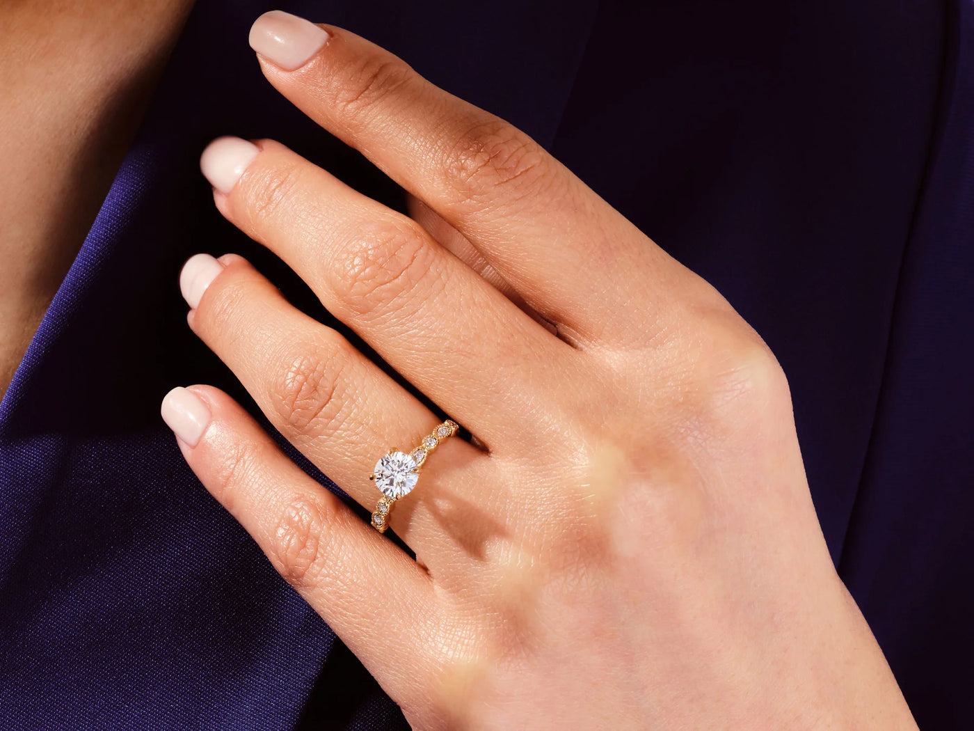 1.0 CT Round & Marquise Diamond Pave Setting Moissanite Engagement Ring