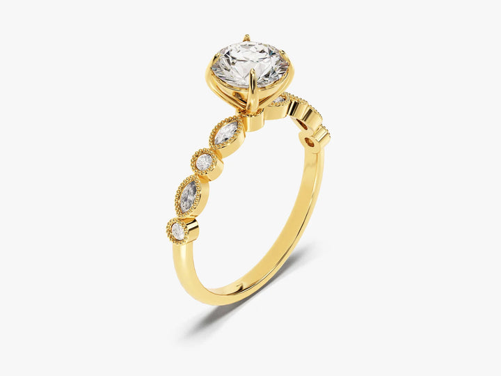 1.0 CT Round & Marquise Diamond Pave Setting Moissanite Engagement Ring