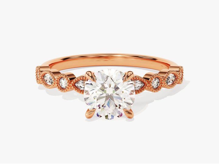 1.0 CT Round & Marquise Diamond Pave Setting Moissanite Engagement Ring