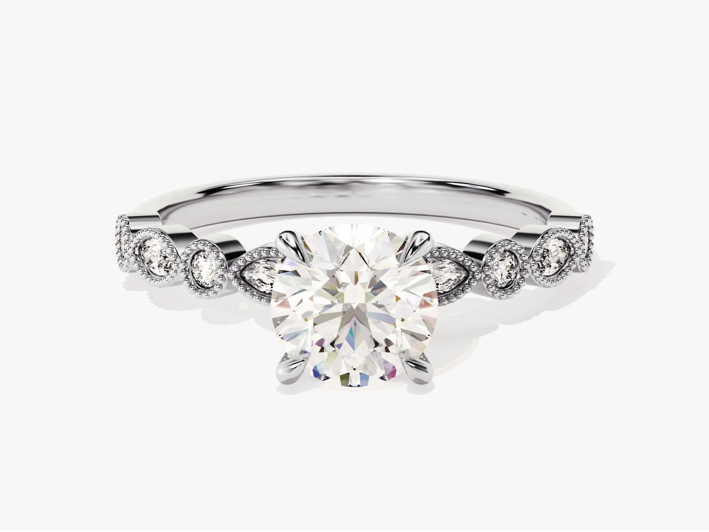 1.0 CT Round & Marquise Diamond Pave Setting Moissanite Engagement Ring