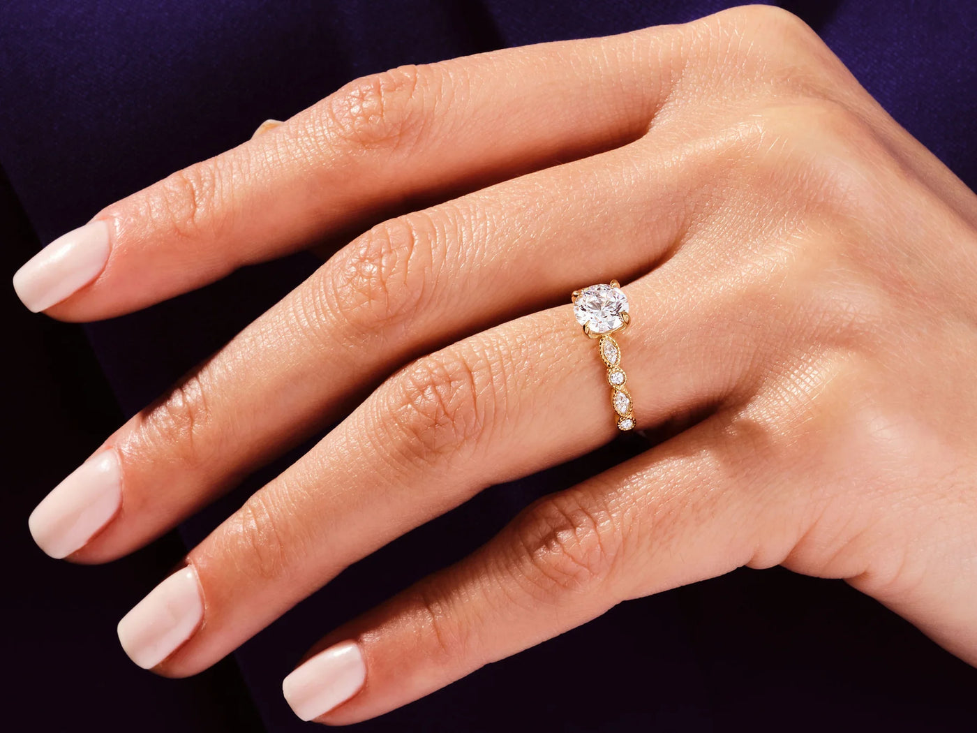 1.0 CT Round & Marquise Diamond Pave Setting Moissanite Engagement Ring