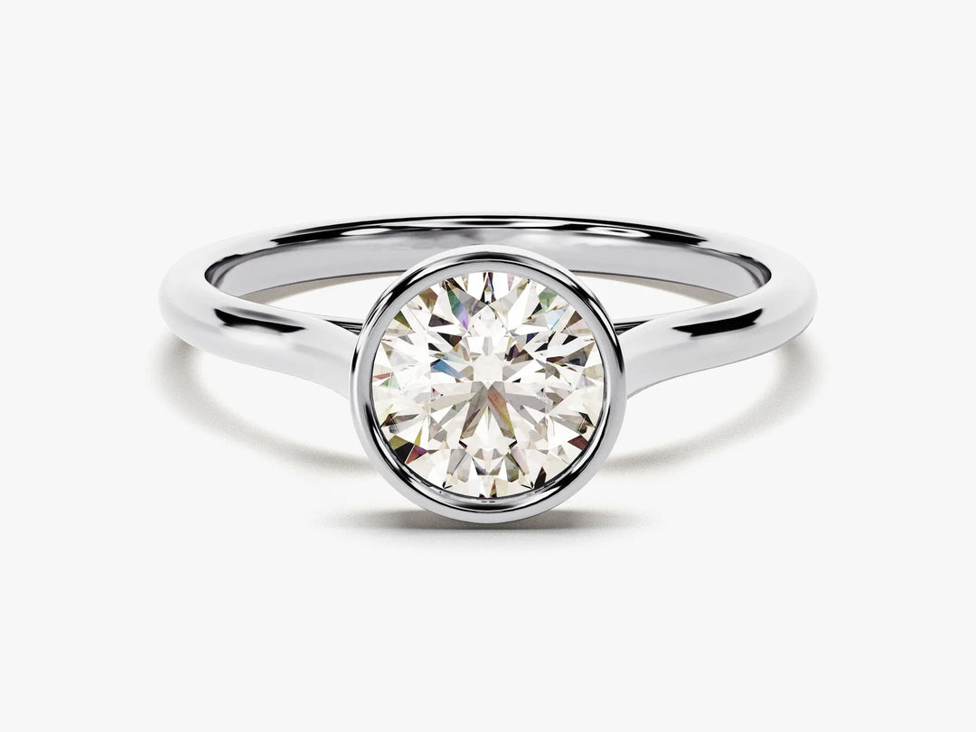 1.0CT Round Brilliant Diamond Bezel Solitaire Moissanite Engagement Ring