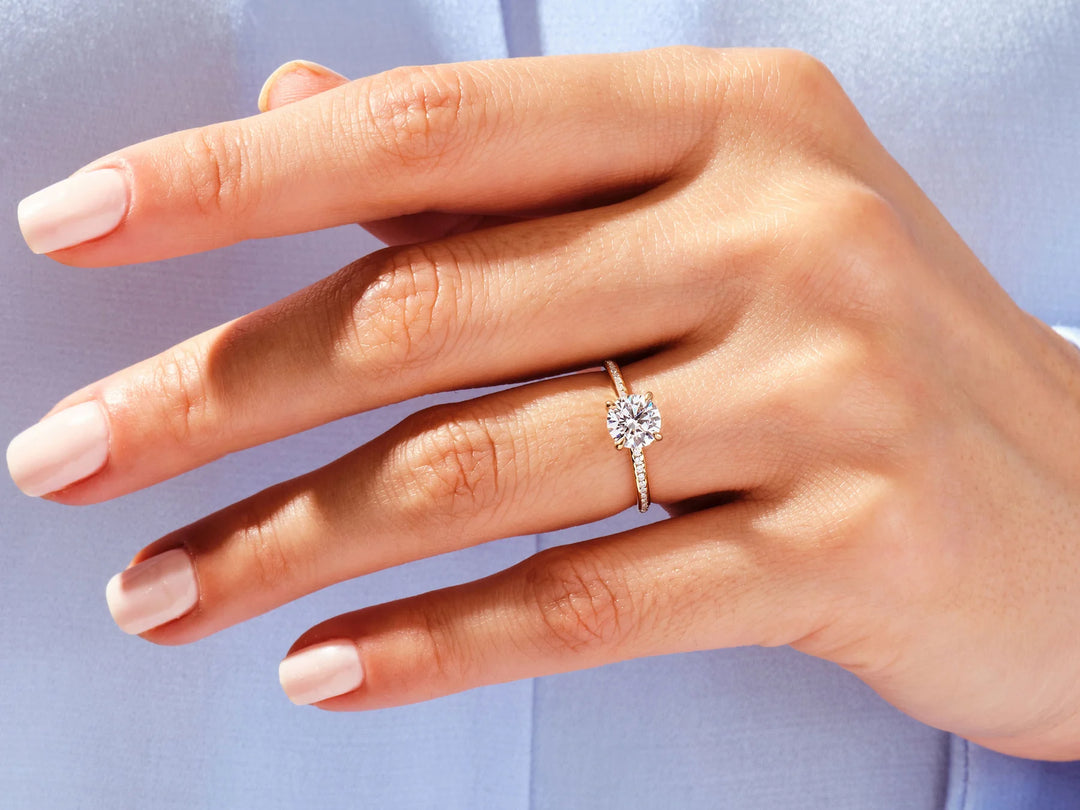 1.0 CT Round Cut Diamond Pave Setting Moissanite Engagement Ring