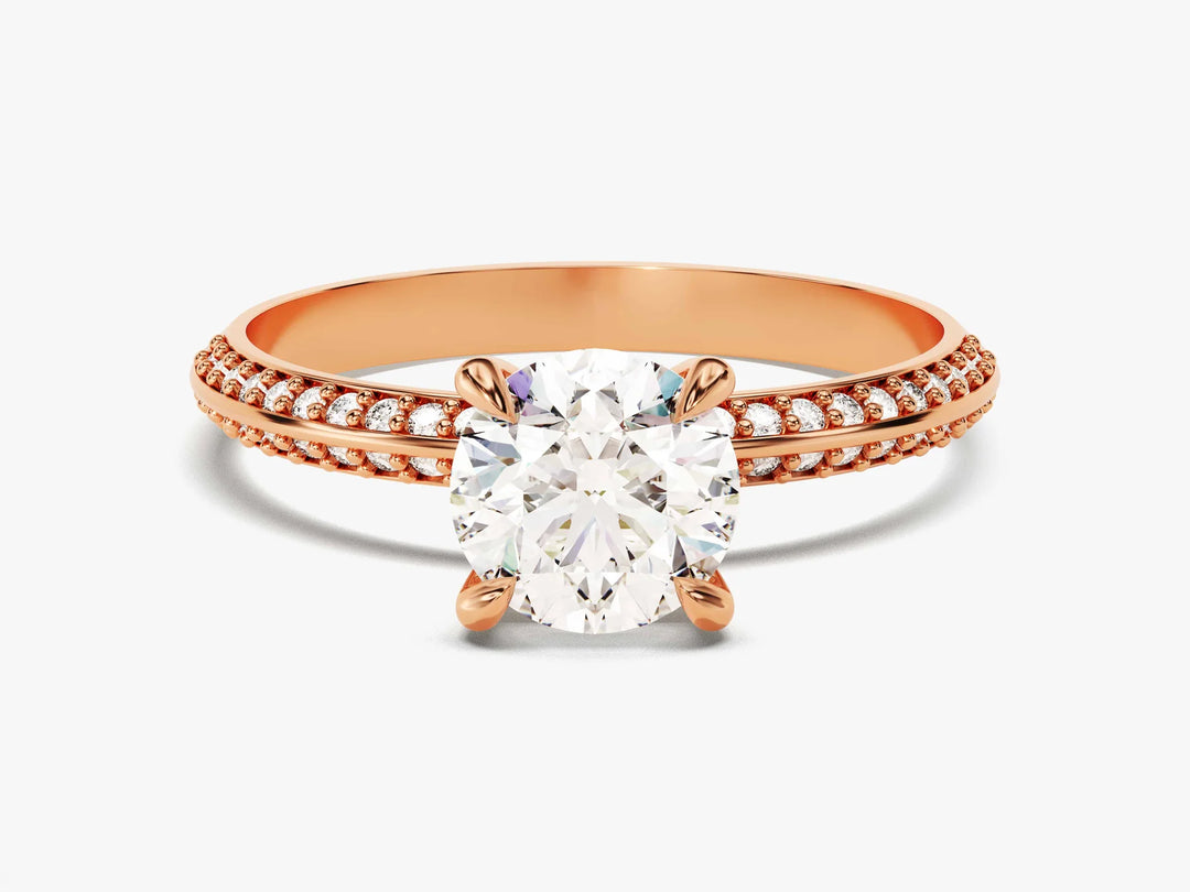 1.0 CT Round Cut Diamond Milgrain Pave Setting Moissanite Engagement Ring