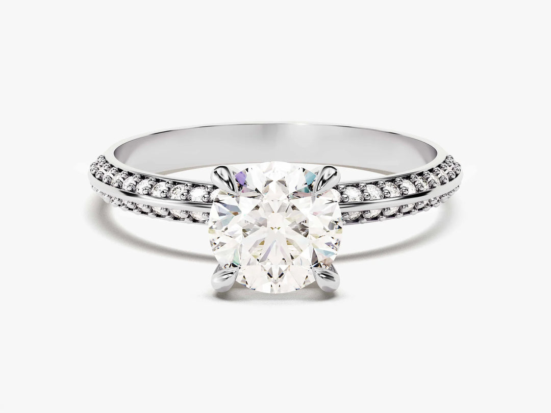 1.0 CT Round Cut Diamond Milgrain Pave Setting Moissanite Engagement Ring