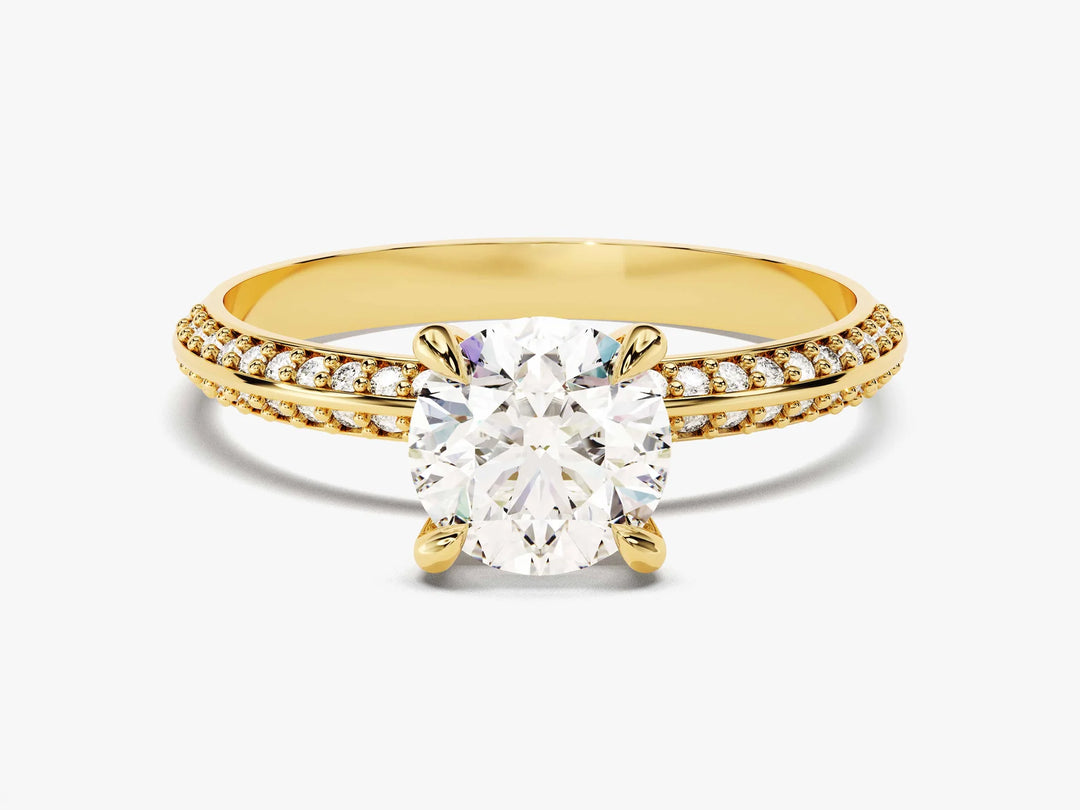 1.0 CT Round Cut Diamond Milgrain Pave Setting Moissanite Engagement Ring