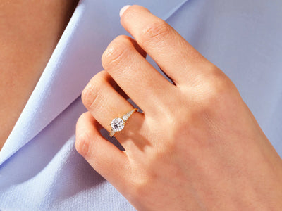 1.0CT Round Brilliant Diamond Pave Set Moissanite Engagement Ring