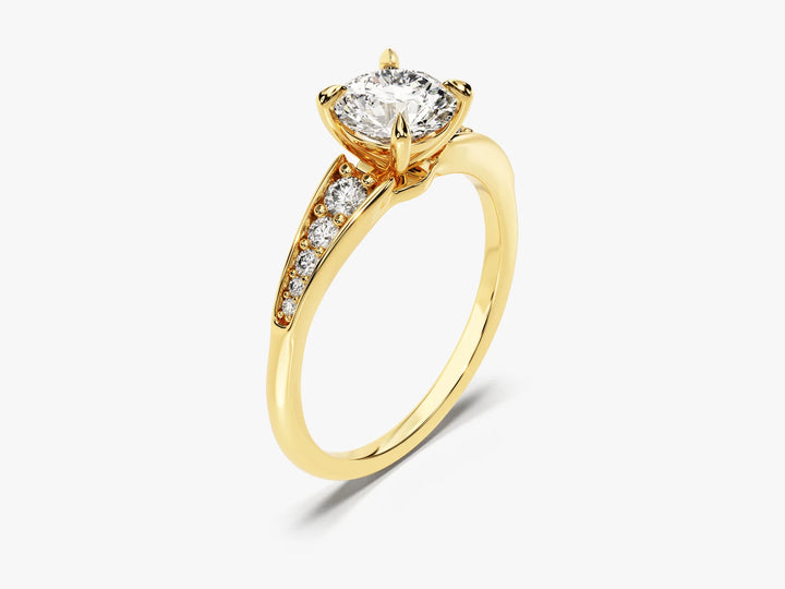 1.0CT Round Brilliant Diamond Pave Set Moissanite Engagement Ring