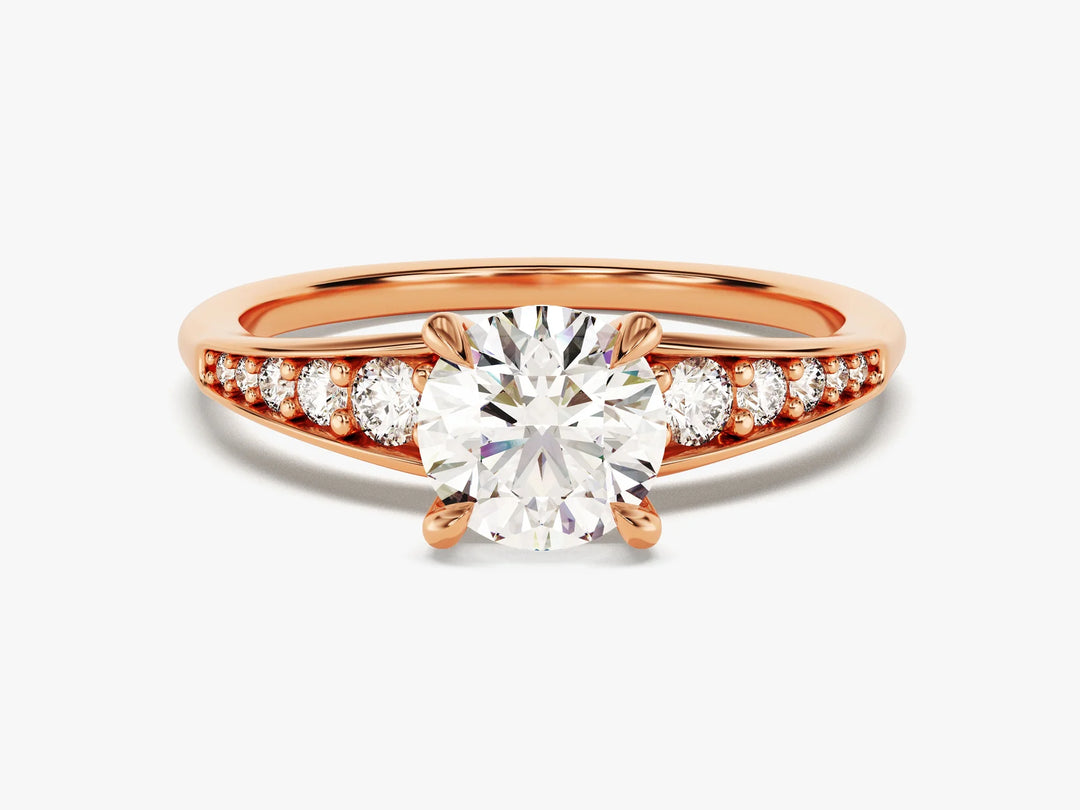 1.0CT Round Brilliant Diamond Pave Set Moissanite Engagement Ring