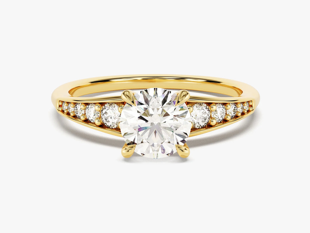 1.0CT Round Brilliant Diamond Pave Set Moissanite Engagement Ring