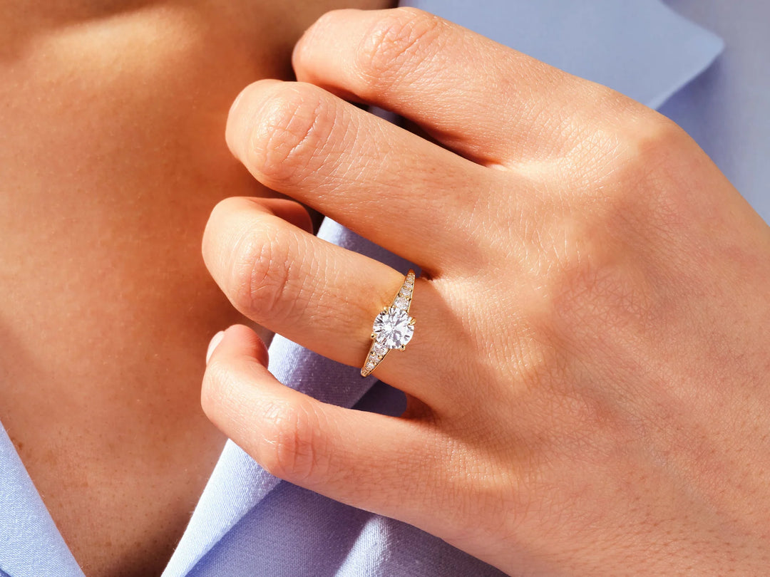 1.0CT Round Brilliant Diamond Pave Set Moissanite Engagement Ring