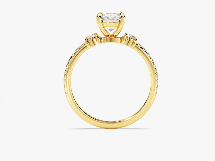 1.0CT Round Cut Diamond Three Stone Pave Setting Moissanite Engagement Ring