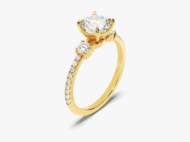 1.0CT Round Cut Diamond Three Stone Pave Setting Moissanite Engagement Ring