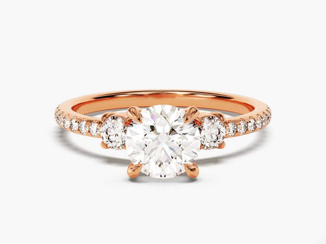 1.0CT Round Cut Diamond Three Stone Pave Setting Moissanite Engagement Ring