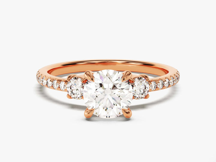 1.0CT Round Cut Diamond Three Stone Pave Setting Moissanite Engagement Ring