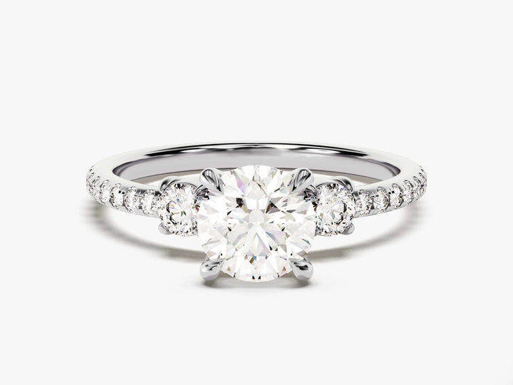 1.0CT Round Cut Diamond Three Stone Pave Setting Moissanite Engagement Ring