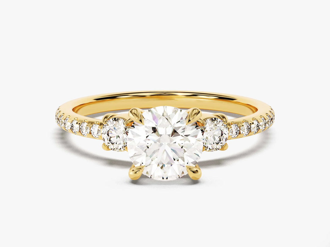 1.0CT Round Cut Diamond Three Stone Pave Setting Moissanite Engagement Ring