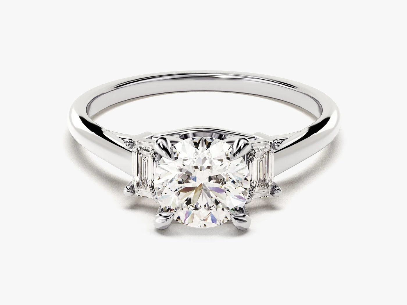 1.0CT Round Cut Diamond Three Stone Setting Moissanite Engagement Ring