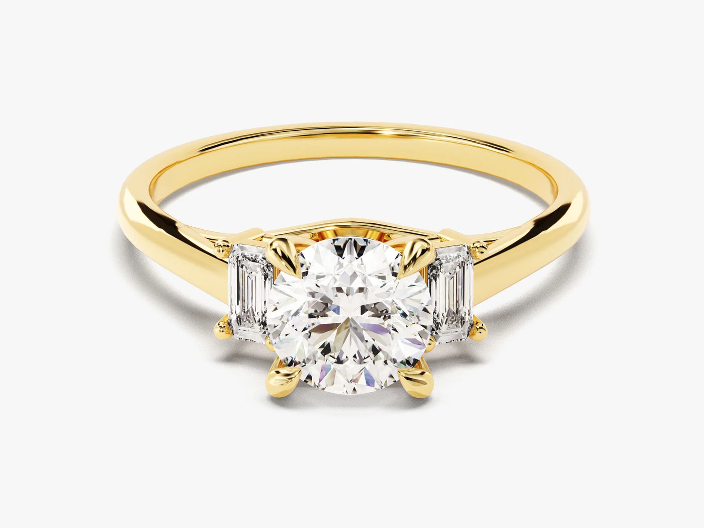 1.0CT Round Cut Diamond Three Stone Setting Moissanite Engagement Ring