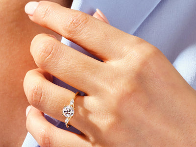 1.0CT Round & Marquise Diamond Three Stone Setting Moissanite Engagement Ring