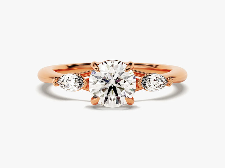 1.0CT Round & Marquise Diamond Three Stone Setting Moissanite Engagement Ring