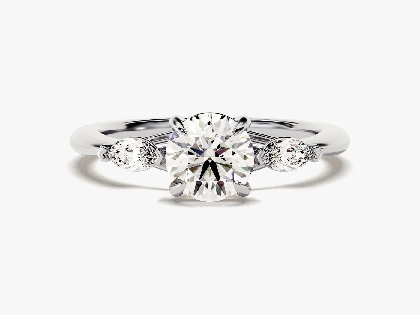 1.0CT Round & Marquise Diamond Three Stone Setting Moissanite Engagement Ring