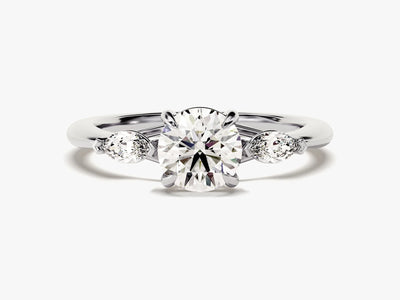 1.0CT Round & Marquise Diamond Three Stone Setting Moissanite Engagement Ring