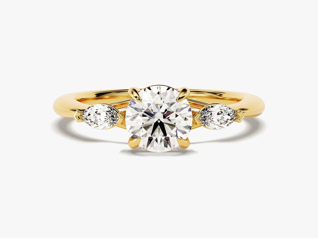 1.0CT Round & Marquise Diamond Three Stone Setting Moissanite Engagement Ring