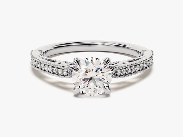 1.0 CT Round Cut Vintage Inspired Pave Setting Moissanite Engagement Ring