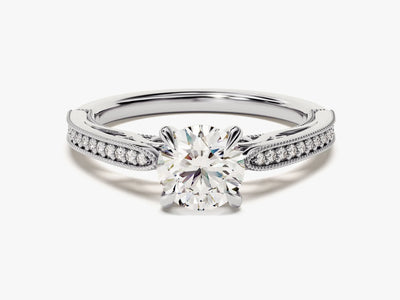 1.0 CT Round Cut Vintage Inspired Pave Setting Moissanite Engagement Ring