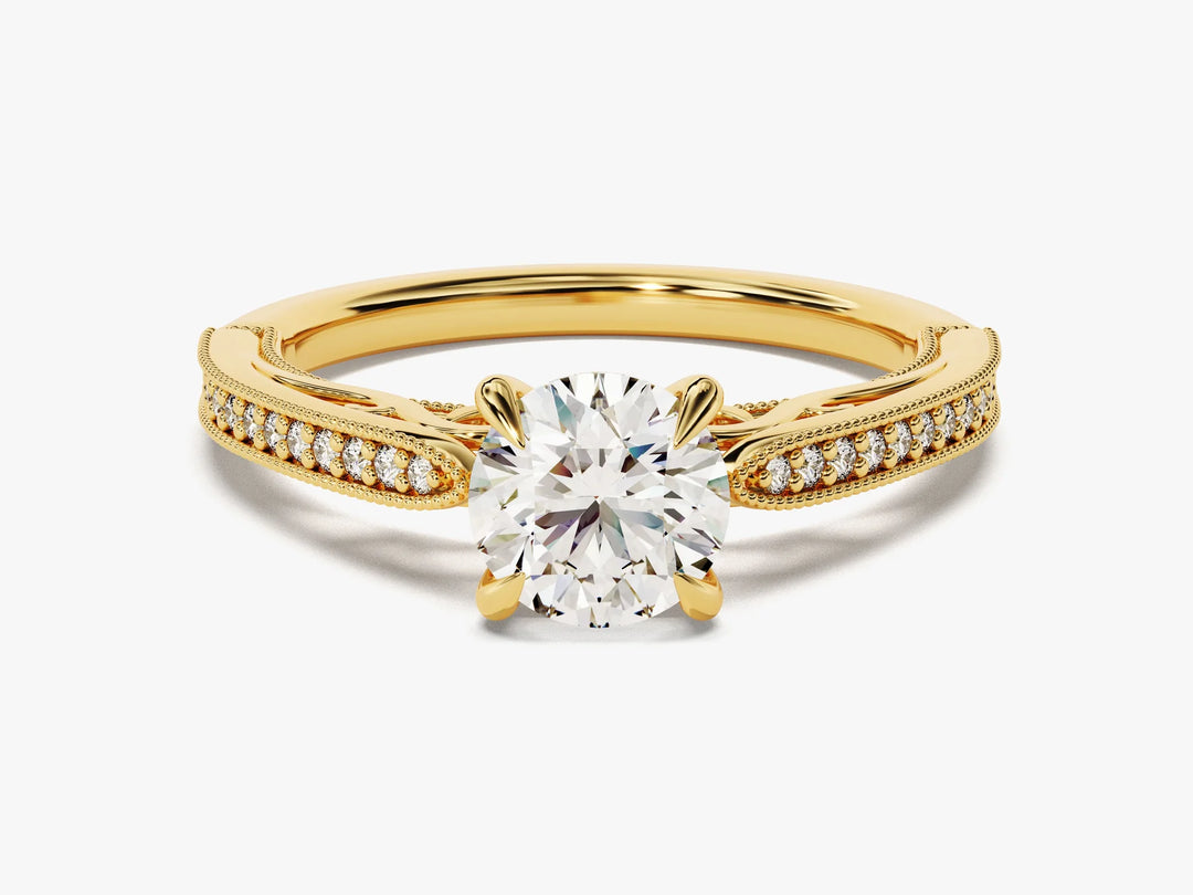 1.0 CT Round Cut Vintage Inspired Pave Setting Moissanite Engagement Ring
