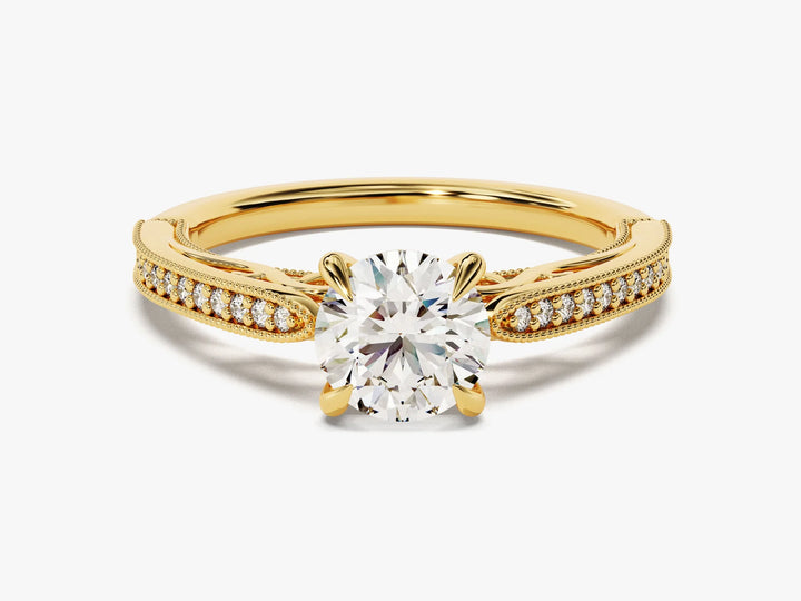 1.0 CT Round Cut Vintage Inspired Pave Setting Moissanite Engagement Ring