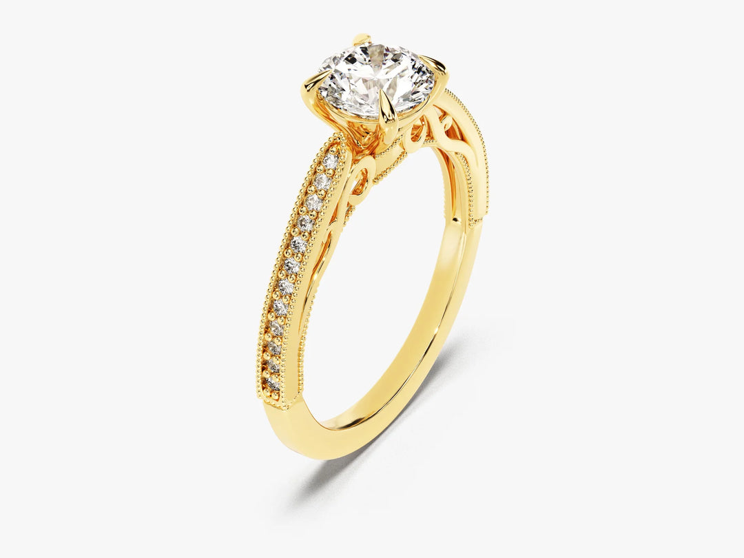 1.0 CT Round Cut Vintage Inspired Pave Setting Moissanite Engagement Ring