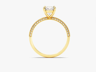 1.0 CT Round Cut Knife Edge Milgrain Pave Set Moissanite Engagement Ring