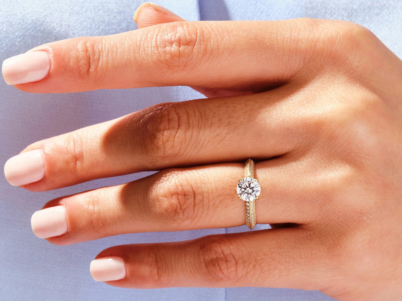 1.0 CT Round Cut Knife Edge Milgrain Pave Set Moissanite Engagement Ring