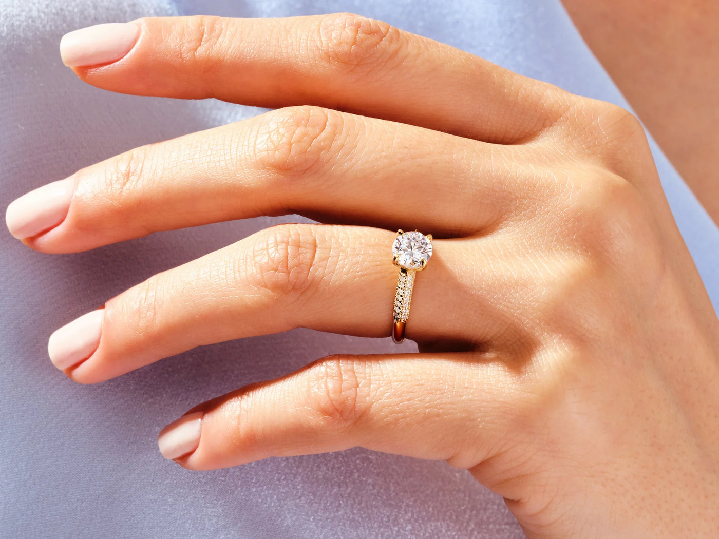 1.0 CT Round Diamond Milgrain Pave Setting Moissanite Engagement Ring