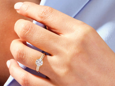 1.0 CT Round Diamond Milgrain Pave Setting Moissanite Engagement Ring