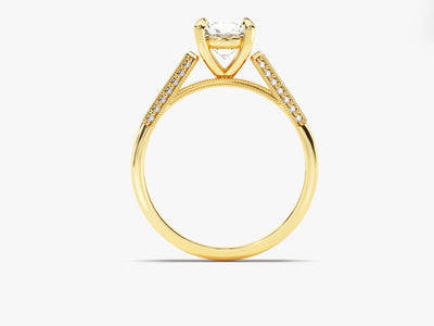 1.0 CT Round Diamond Milgrain Pave Setting Moissanite Engagement Ring