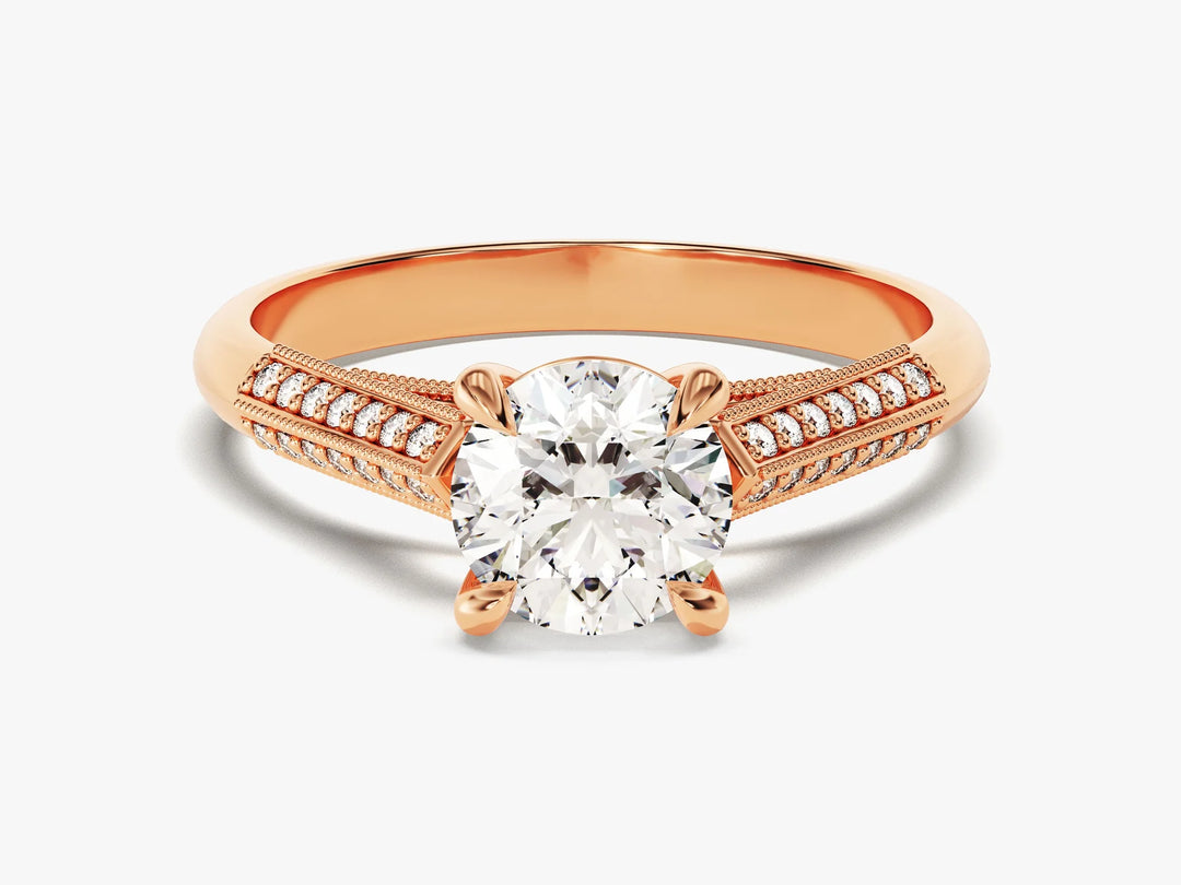 1.0 CT Round Diamond Milgrain Pave Setting Moissanite Engagement Ring