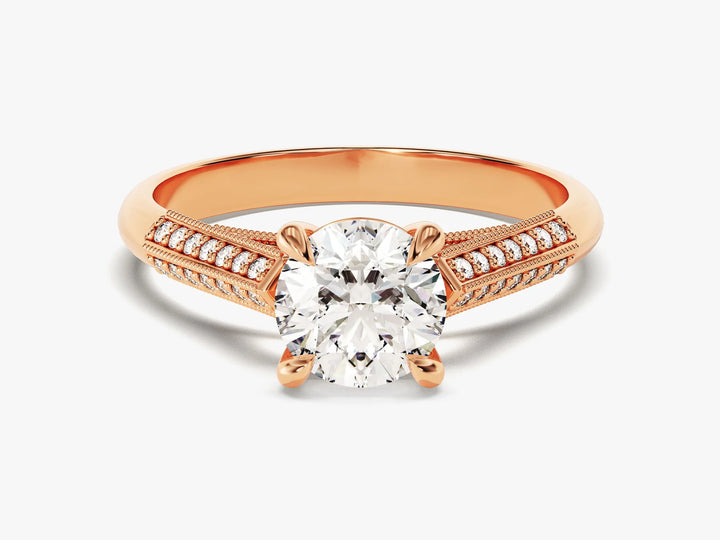 1.0 CT Round Diamond Milgrain Pave Setting Moissanite Engagement Ring