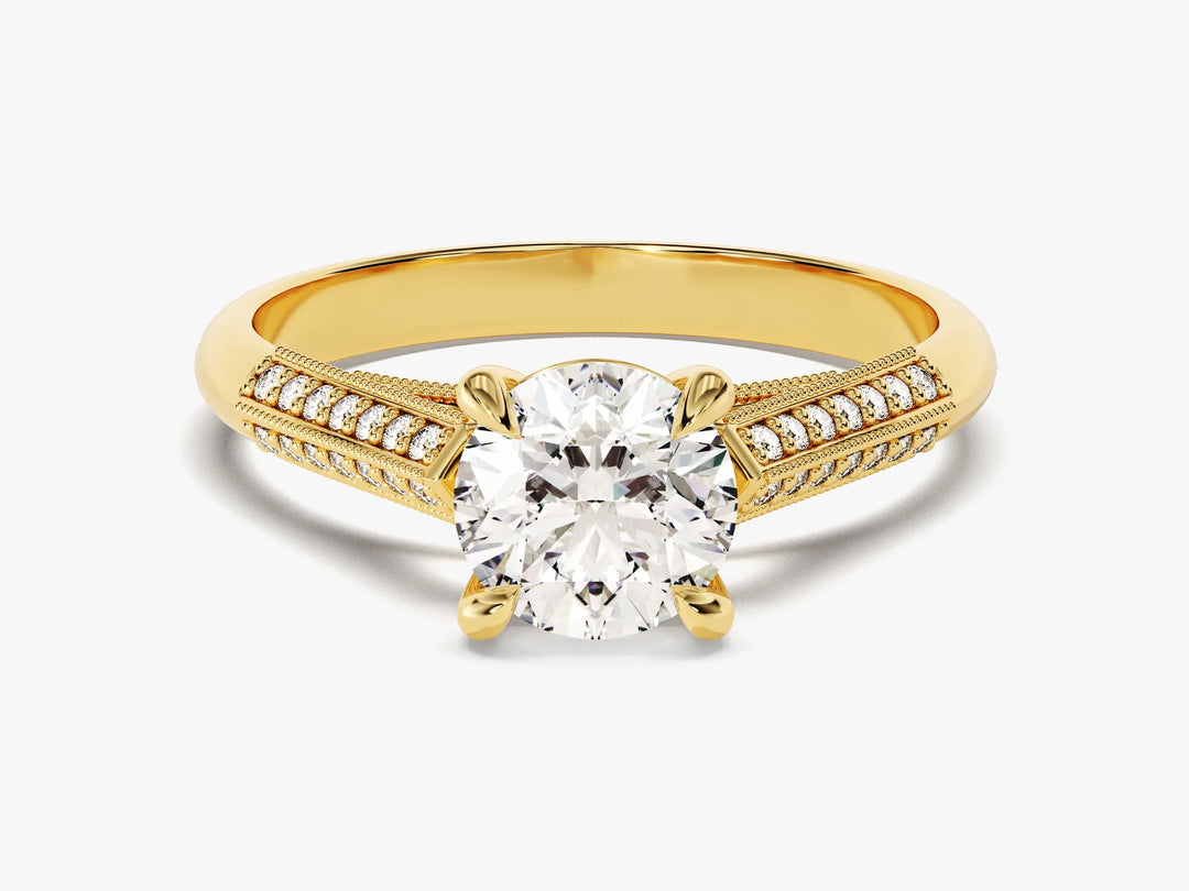 1.0 CT Round Diamond Milgrain Pave Setting Moissanite Engagement Ring